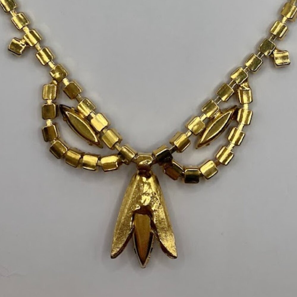 Vintage 1960s Unsigned Amber Topaz Rootbeer Goldtone Choker Princess Necklace - Picture 4 of 4